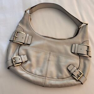 MK Michael Kors Ivory Leather Hobo Bag.